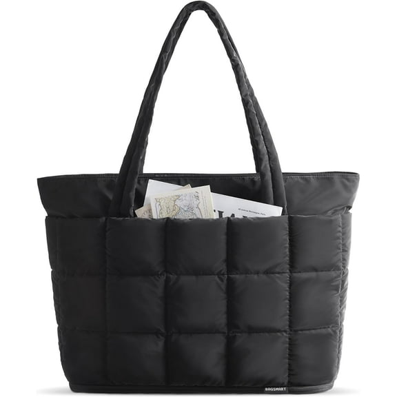 Expandable Tote Bag for Women, Zipper Puffer Work Tote with Water-Resistant Quilted, Nurse and Carry-On Travel Bag