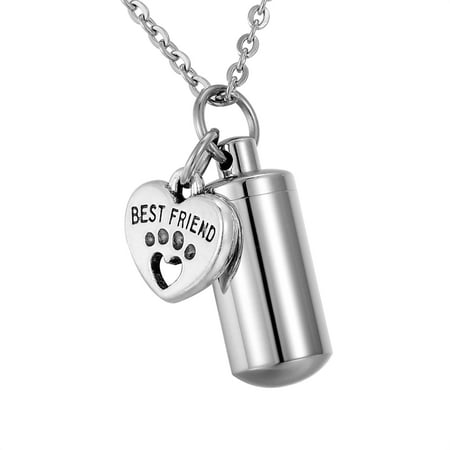BEST FRIEND Paw Cylinder Cremation Jewelry Pet Urn Necklace Ash Holder Key