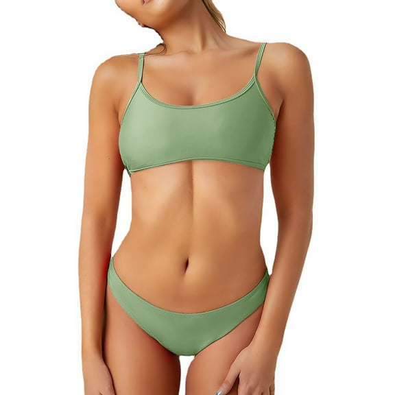 MSJUHEG Bathing Suits,Bikini Tops Full Coverage Bottoms,Halter String,Mid Rise Bikini Sets for Women,2 Piece Bikini Sets,Push Up,Strapless Bathing Suits for Women Green L