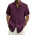 thumbnail image 2 of fartey Men Plus Size Cotton Linen Shirts 2023 Summer Short Sleeve Lapel Blouses Solid Color Button Down Casual Tshirt, S-5XL, 2 of 5