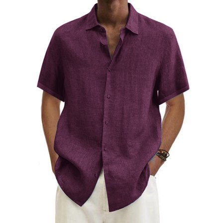 Linen Shirt for Men,Men's Short Sleeve Button Up Linen Shirts Big and Tall Lightweight Summer Casual Solid Color Beach Shirts,Plus Size Men Linen Shirts