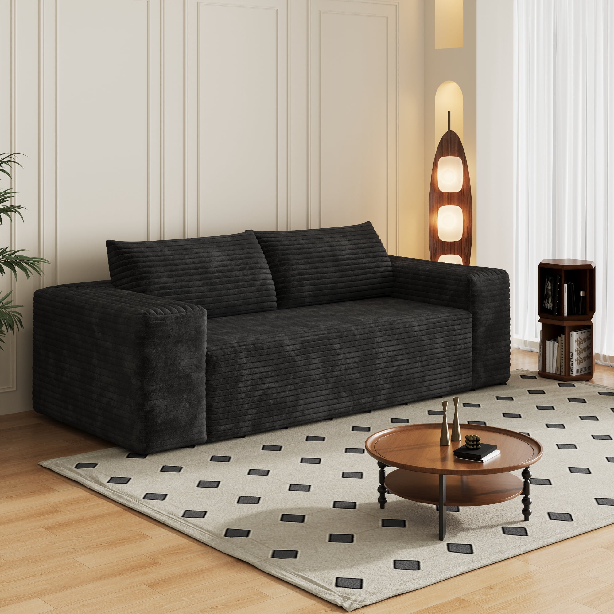 Leumius 78.8" Cloud Couch,3 Setaser Sofa with Deep Seat,Boneless Couch Sofa with 2 Pillows for Living Room,No Assembly Required,Black