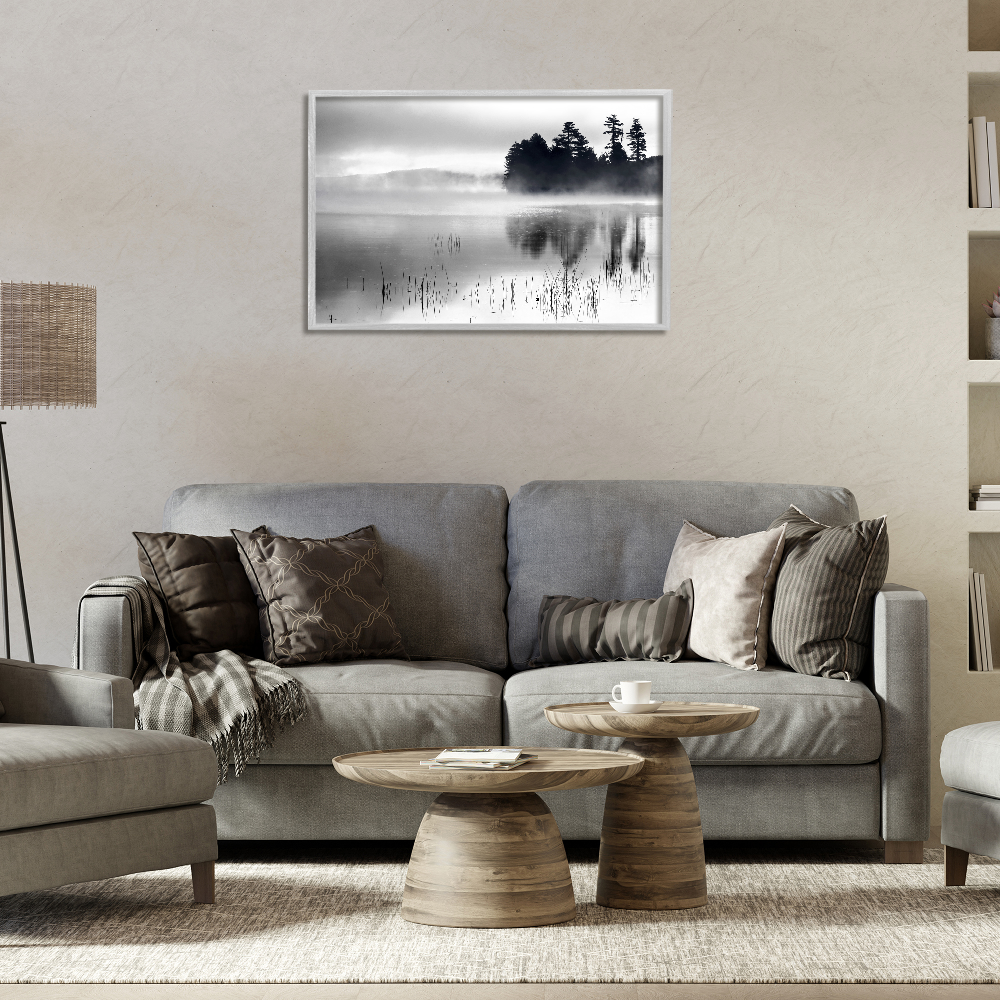 Stupell Industries Serene Lake Reflection Landscape Photography Gray Framed Art Print Wall Art, 30 x 20
