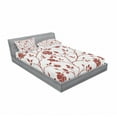 thumbnail image 3 of Ambesonne Floral Fitted Sheet & Pillow Sham Set, Monochrome Rose Leaves, Twinxl, Ruby Beige White, 3 of 3