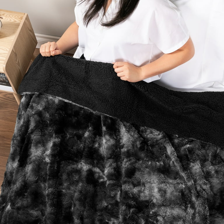 Sherpa Fleece Blanket - Faux Fur Faux popular Fleece - Black Blue Tie Dye Print