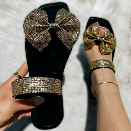 

Gubotare Heated Slippers Women Women s Ingrid Ankle Strap Low Wedge Sandal Gold 6.5