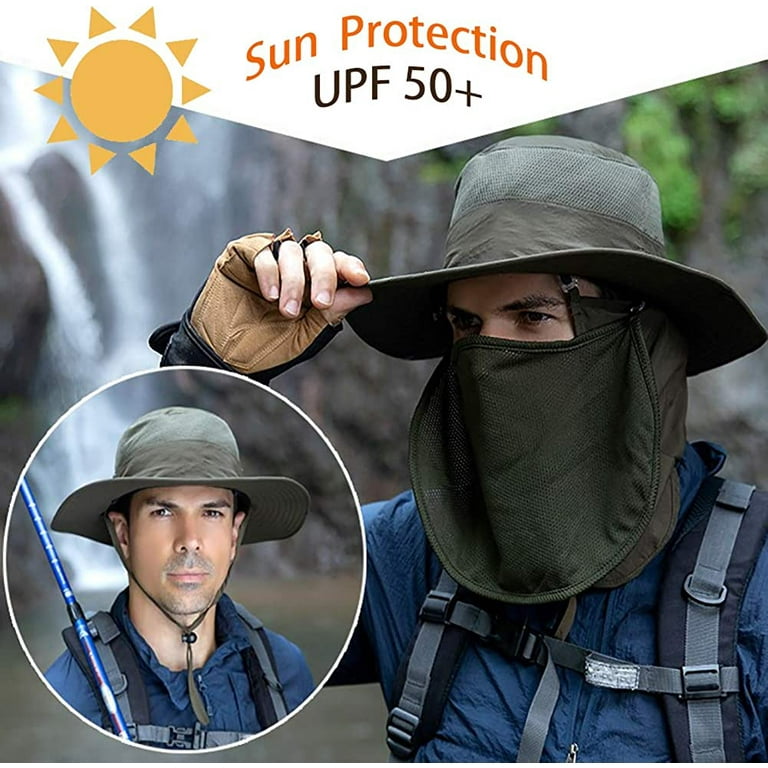 Zukuco Fishing Cap for Men UV Sun Protection Hat UPF 50+ Outdoor Hiking  Hats with Wide Brim Neck Flap and Face Coverage 