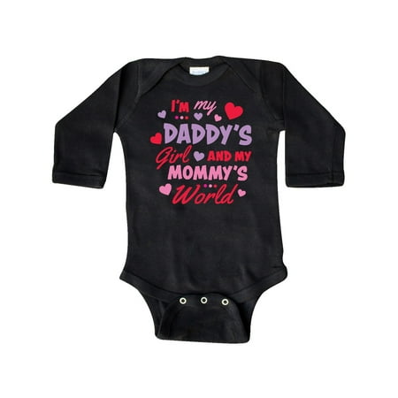 

Inktastic Valentine s Day I m My Daddy s Girl and My Mommy s World Gift Baby Girl Long Sleeve Bodysuit