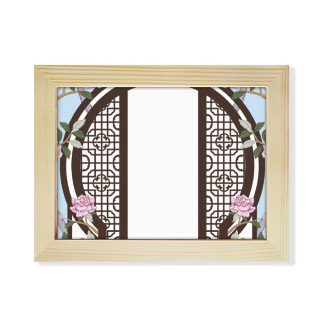 La cultura china flor azul puerta Escritorio de madera Arte Pintura 6x8 pulgadas marco de foto foto