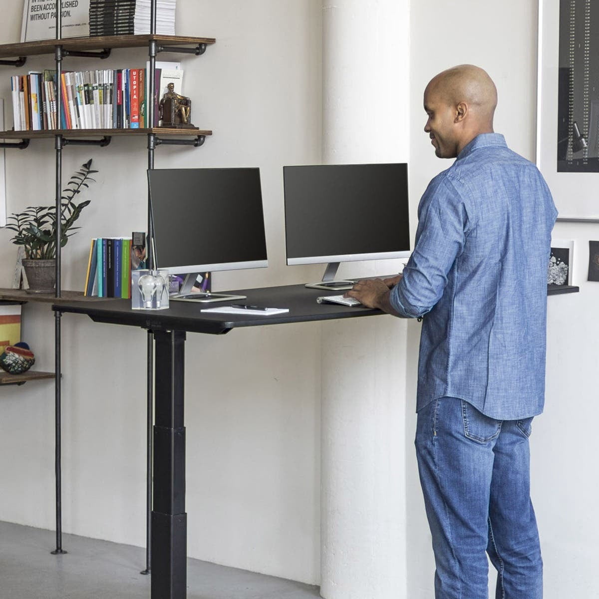 Stand Up Desk Store Dual Motor Electric Adjustable Height Standing Desk with EZ Assemble Steel Frame (Black Frame/Matte Black Top, 60" Wide)