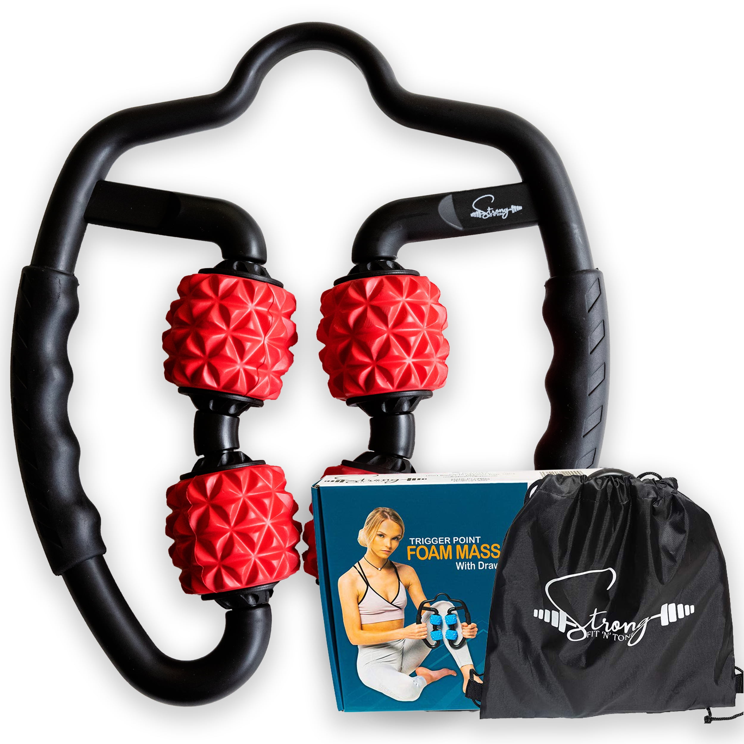 Strong Fit N Tone Muscle Roller for Muscles Deep Tissue Massage W/ Drawstring Gym Bag |Red