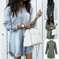 thumbnail image 4 of Vestido camisero vaquero Vintage para mujer, blusa informal de manga larga para mujer, Mini vestido azul, 4 of 5