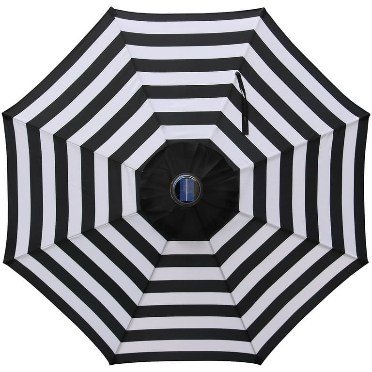 black and white patio umbrella walmart Abble 9 ft Black and White Solar LED Lighted Outdoor Patio Umbrella with Adjustable Tilt