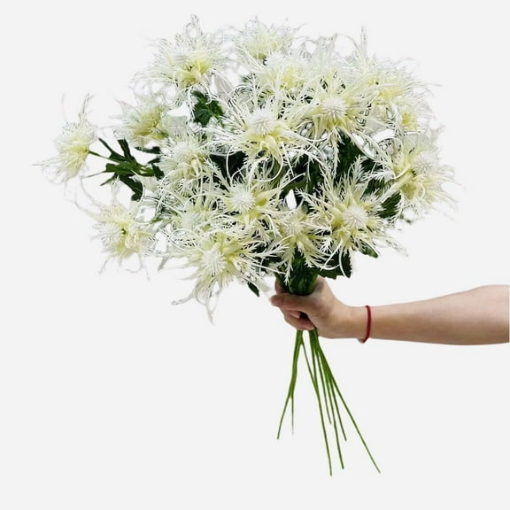 Nvzi 5 Branch White Artificial Thistle Flowers Bouquet, Silk Fake Flower Plants for Home Decor, Garden Wedding, Office, Prom Party Decor