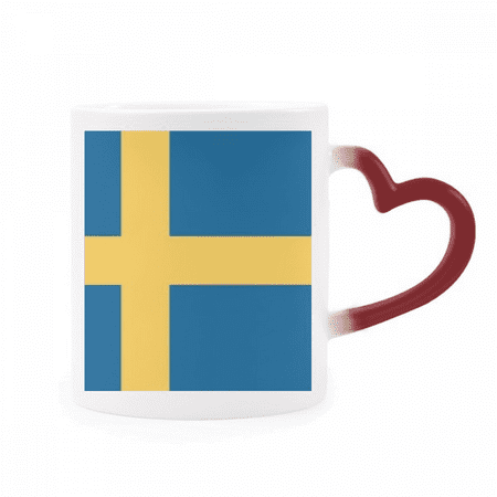 

Sweden National Flag Europe Country Heat Sensitive Mug Red Color Changing Stoneware Cup