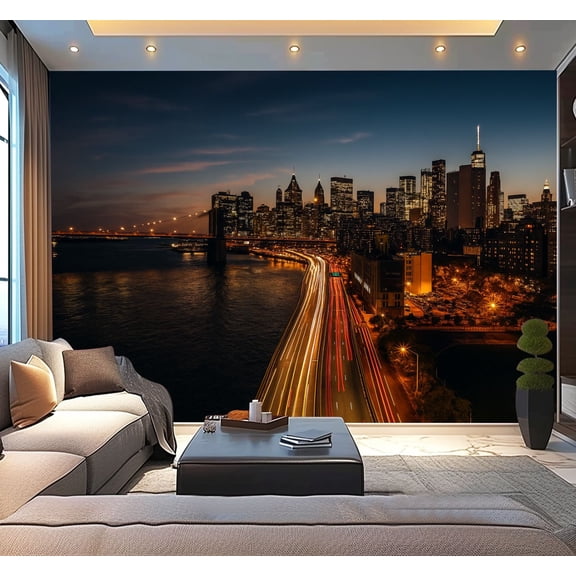 Peel and Stick Wallpaper Waterproof New York Downtown skyline Aerial View Wall Mural Decor Self Adhesive and Removable 100in x 144in