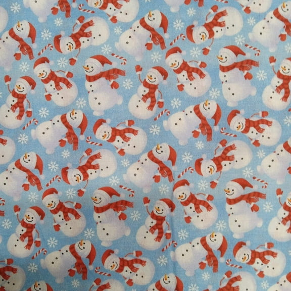 Snowmen Light Blue Cotton Fabric