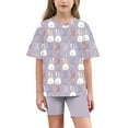thumbnail image 6 of Piuwrlz Kids Outfit Set for Girls Summer Short Sets Round Neck Loose Shirt T-Shirt and Shorts Set Purple Size 6 Years, 6 of 9