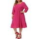 thumbnail image 4 of Agnes Orinda Vestido Midi de Talla Grande con Cintura de Smock y Puntos Suizos de 3/4 de Manga 1X Rosa Fucsia, 4 of 6