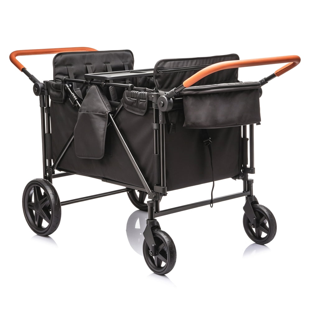 4-Seater Foldable Wagon Stroller with Removable Seats, Extra-Thick Steel Frame, 5-Point Harness, All-Terrain Suspension PU Wheels, One-Step Brake, Multi Storage Pockets, Family Outdoor Wagon Cart