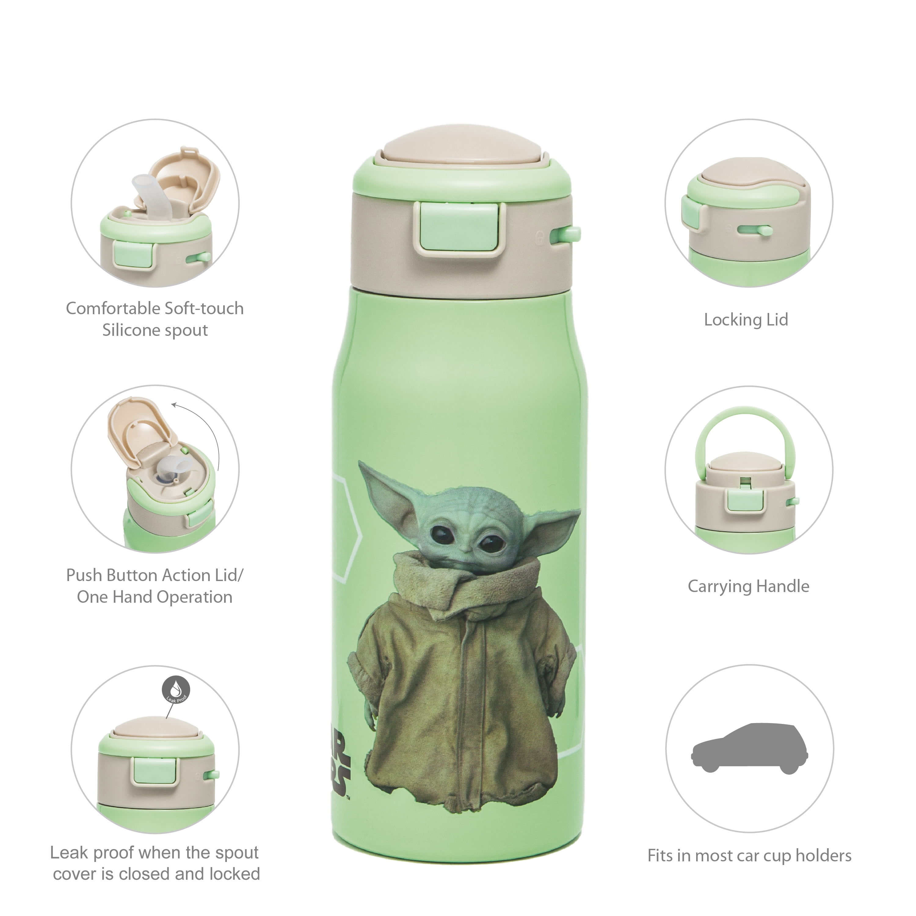 Zak Designs Star Wars: The Mandalorian 25 Ounce Reusable Plastic Kids  Tumbler, The Child (Baby Yoda), 3-Piece Set 