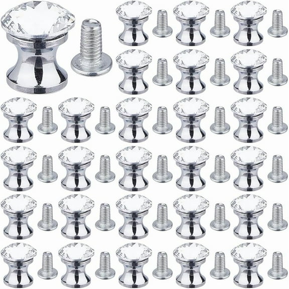 22PCS Cabinet Knobs Drawer Knobs Diamond Handles Glass Drawer Pulls Aluminium Alloy 15.5mm Mini Decorative Handles Single Hole Handle with Screws for Wardrobe Cabinet Closets