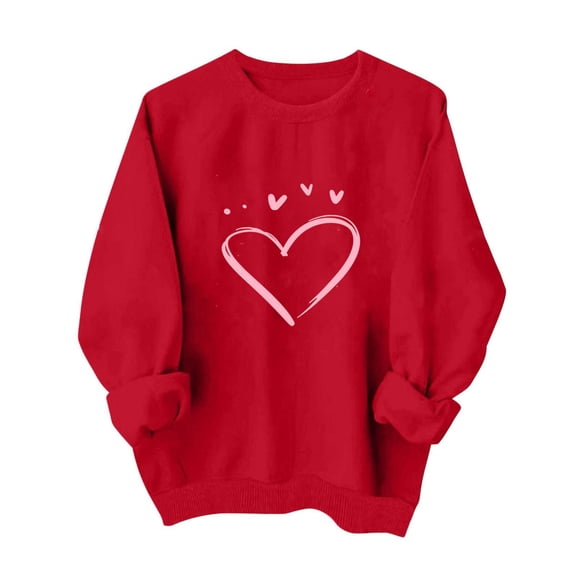 Tnhcen Women's Valentine's Day Sweatshirt Crewneck Long Sleeve Heart Print Casual Loose Fit Plus Size XS - XL Breathable Soft Comfortable Fashion Tops