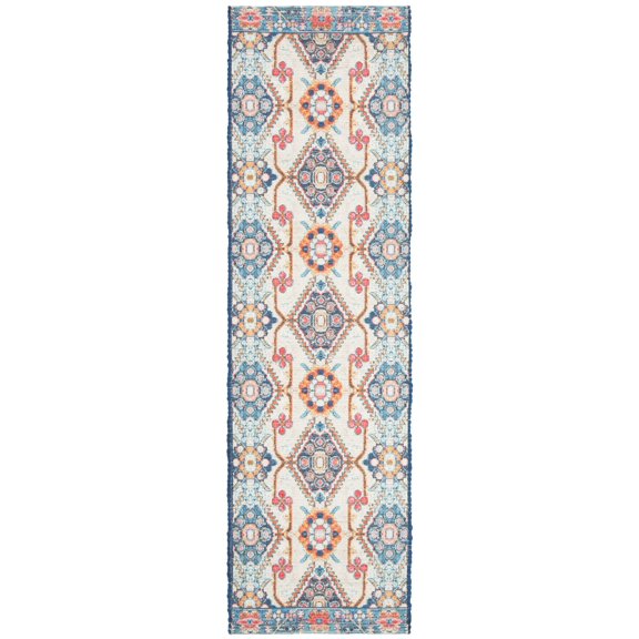 SAFAVIEH Saffron Everette Floral Cotton Runner Rug, Cream/Blue, 2'3" x 8'