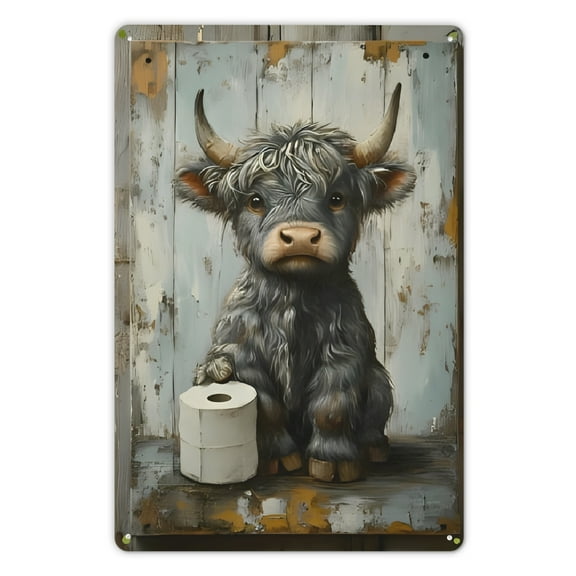 1pc Vintage Highland Cow Metal Sign, 8x12 inches, Classic Style Wall Art with Toilet Paper, Multipurpose Indoor Outdoor Decor for Home, Bar, Cafe, Garden, Farmhouse - No Electricity Needed