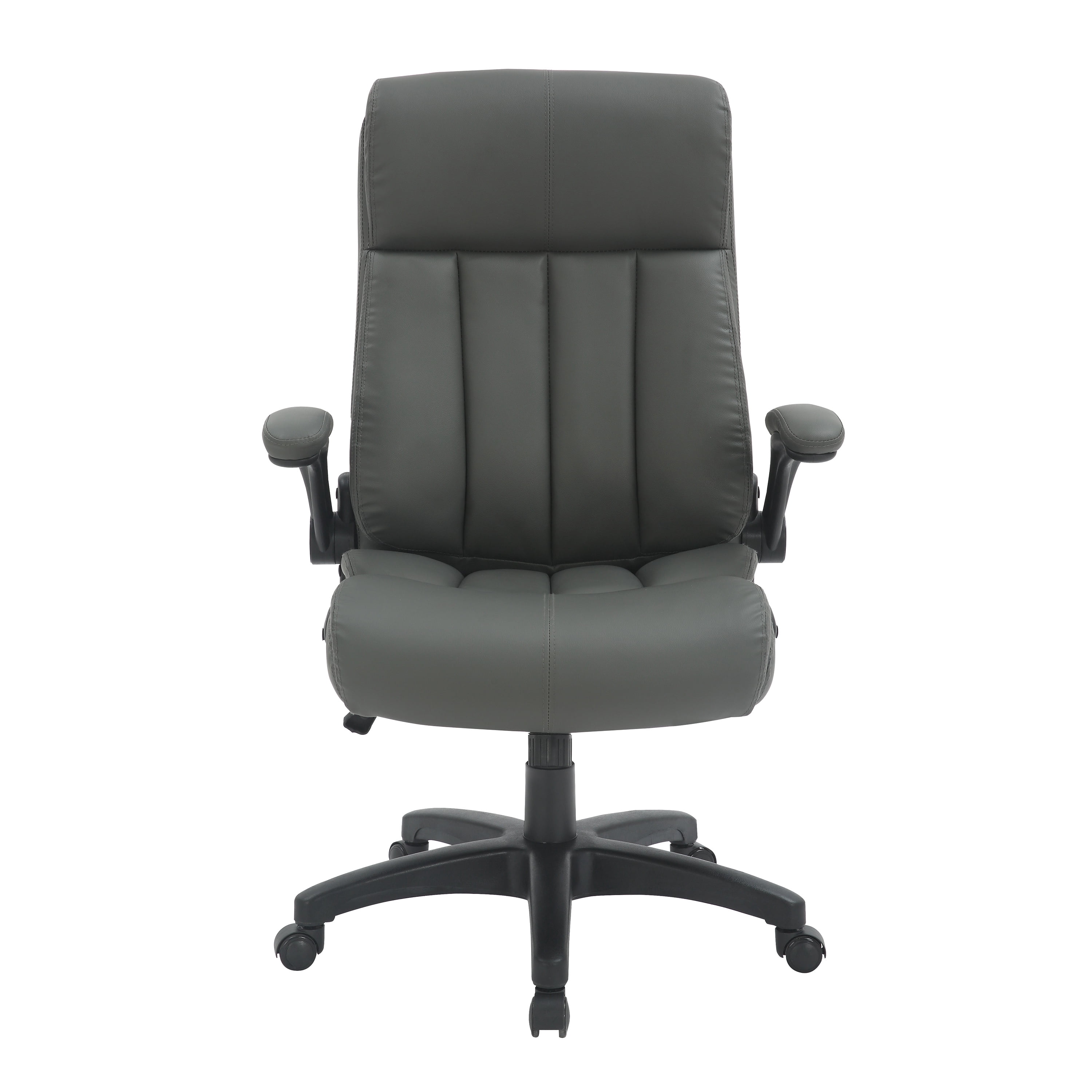 Ergonomic Faux Leather Office Chair, High Back Padded Executive Desk Chair with Flip-Up Armrests, Adjustable Height, Tilt Control, and Smooth-Rolling Wheels for Home and Office Desk, Grey