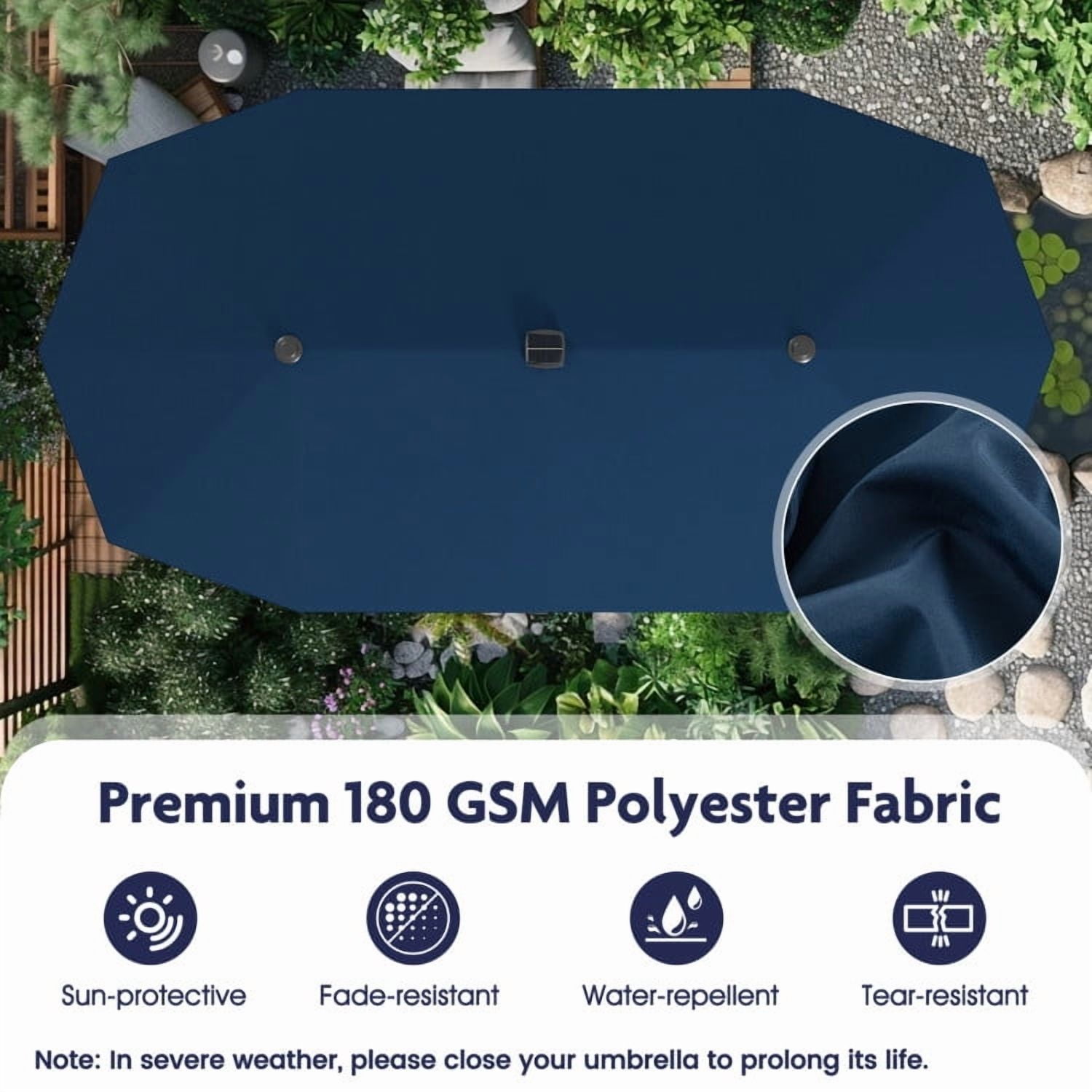 GVN Outdoor Patio Umbrella,Patio Umbrella,13 FT Large Patio Umbrella with LED Solar Lights and Crank Handle-Navy