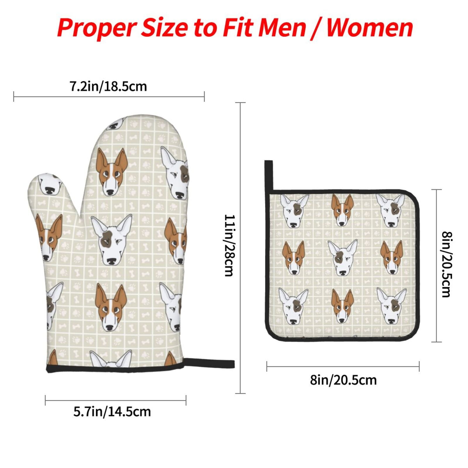 Cute Bull Terrier Puppy And Dog Face 4Pcs Oven Mitts and Pot Holders Sets Oven Kitchen Gloves Hot Pads for Cooking BBQ Baking Grilling