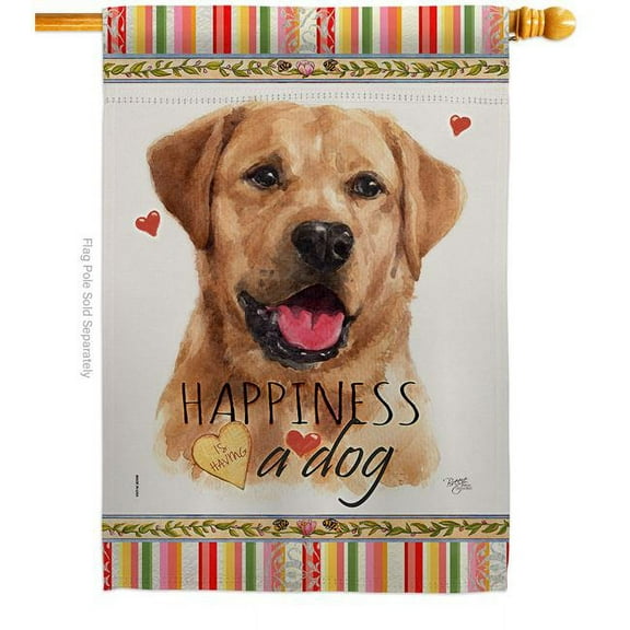 Breeze Decor H110261-BO Golden Labrador Retriever Happiness Animals Dog 28 x 40 in. Double-Sided Decorative Vertical House Flags for Decoration Banner Garden Yard Gift