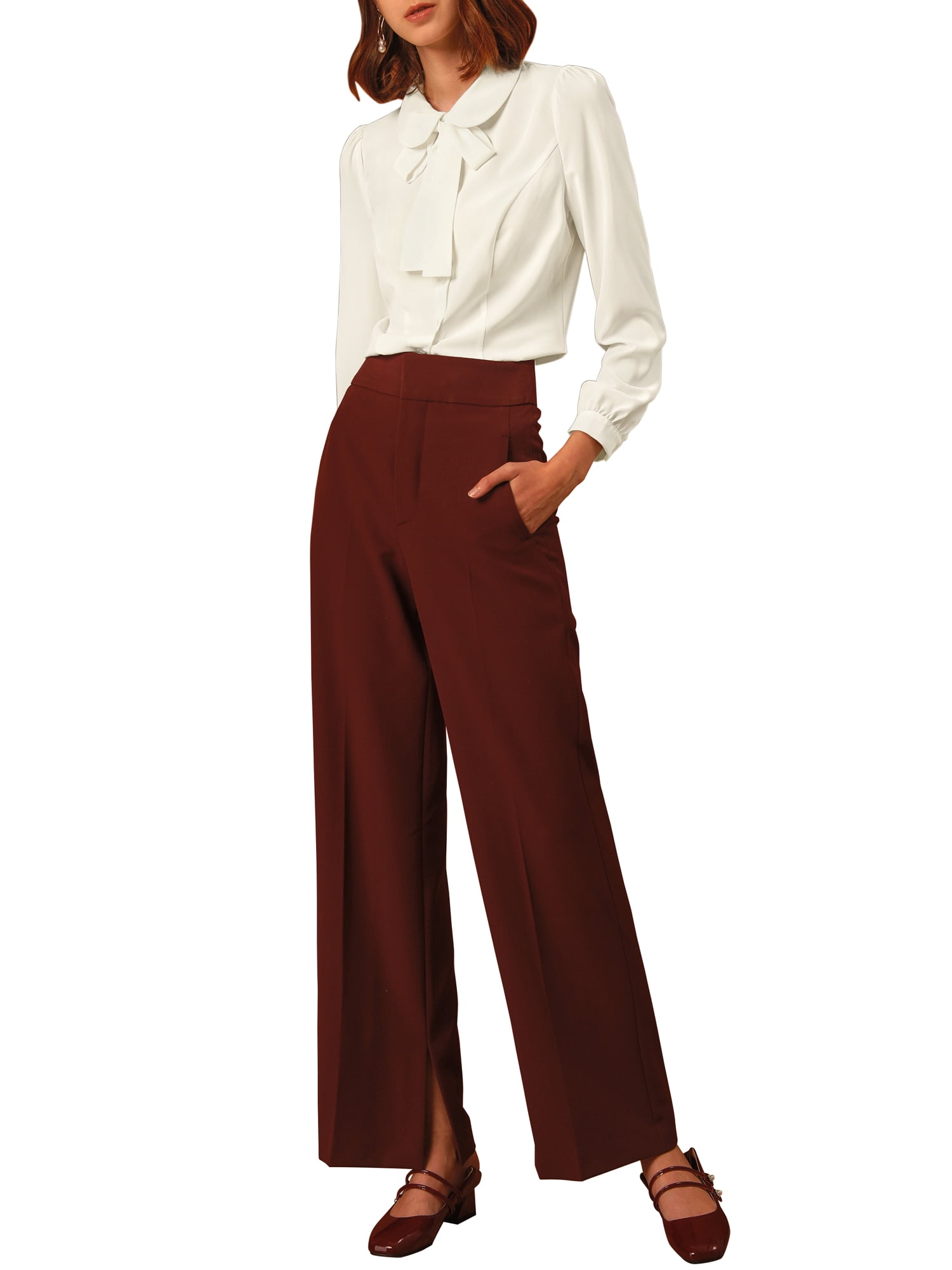 DARING DIVA Pan Collar Bow Tie Neck Work Office Shirt S White