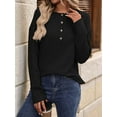 thumbnail image 4 of Womens Henley Long Sleeve Fall V Neck Fashion Dreesy Casual Tunic Sweaters Clothes Trendy Work Outfits Black XXL, 4 of 7