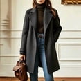 thumbnail image 2 of TQWQT Womens Notched Lapel Mid Length Wool Blend Coat Single Breasted Solid Color Elegant Trench Overcoat with Side Pockets Casual Office Outerwear for Fall Winter Gray S, 2 of 7