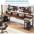 thumbnail image 3 of Two Person Desk with Monitor Stand, 78.74" Long Double Computer Office Desk with Storage Shelves, Large Gaming Desk Study Writing Table Workstation for Home Office (Rustic Brown), 3 of 9