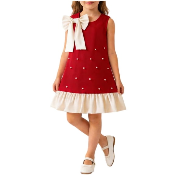 Makaor Birthday Party Dresses for Girls Ruffle Bow Tank Dress Sleeveless Wedding Guest Dresses Knee Length Formal Dresses