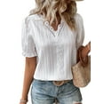 thumbnail image 3 of Enwejyy Womens Summer Hollow Out Solid Short Sleeve V-Neck Basic Blouse, 3 of 4