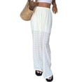thumbnail image 3 of Women Wide Leg Trousers Embroidered Lace Eyelet Baggy Pants Dressy Trendy Beach Palazzo Pants White S, 3 of 10