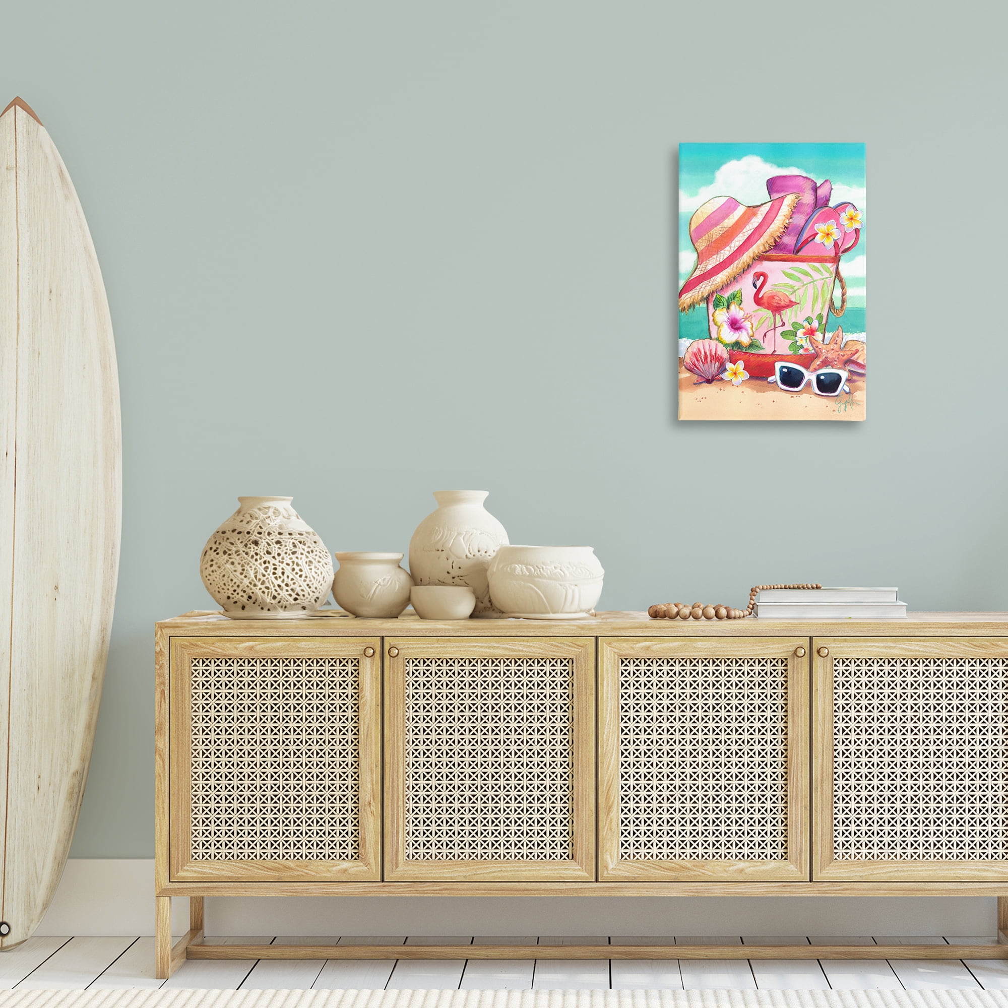 Stupell Industries Floral Beach Bag Nautical & Beach Painting Wrapped Canvas Art Print Wall Art, 20 x 30