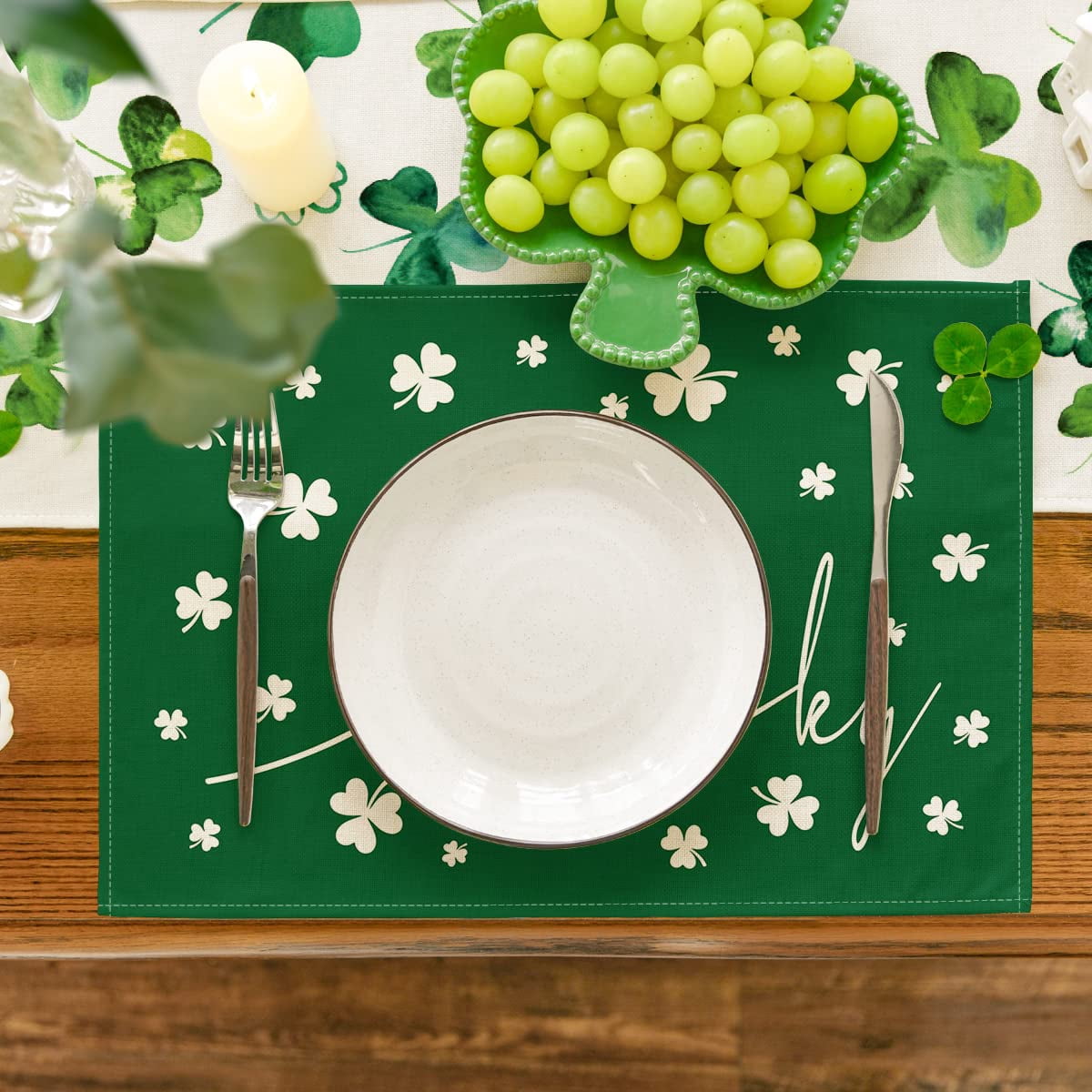 Smile 12 Set Total 48PCS Seasonal Decorative Placemats, All Season Polyester Durable Vintage Rustic Table Mats for Kitchen Home Farmhouse Cabin Decor Holiday Celebration