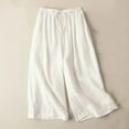 thumbnail image 2 of VERUGU Capri Pants for Women Casual Summer Drawstring Elastic Waist Solid Pant High Waist Wide-Leg Pockets Cropped Pants Loose Stretch Cotton Linen Classic Comfortable Capris White XL, 2 of 5