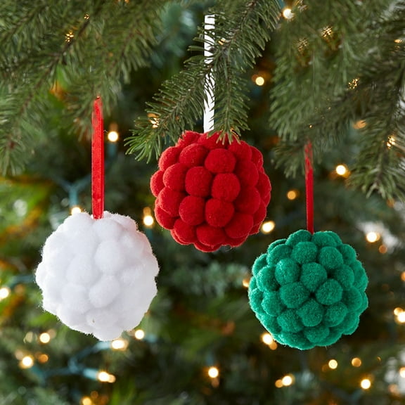 Whimsical Felt Pom Pom Ornaments Set of 3