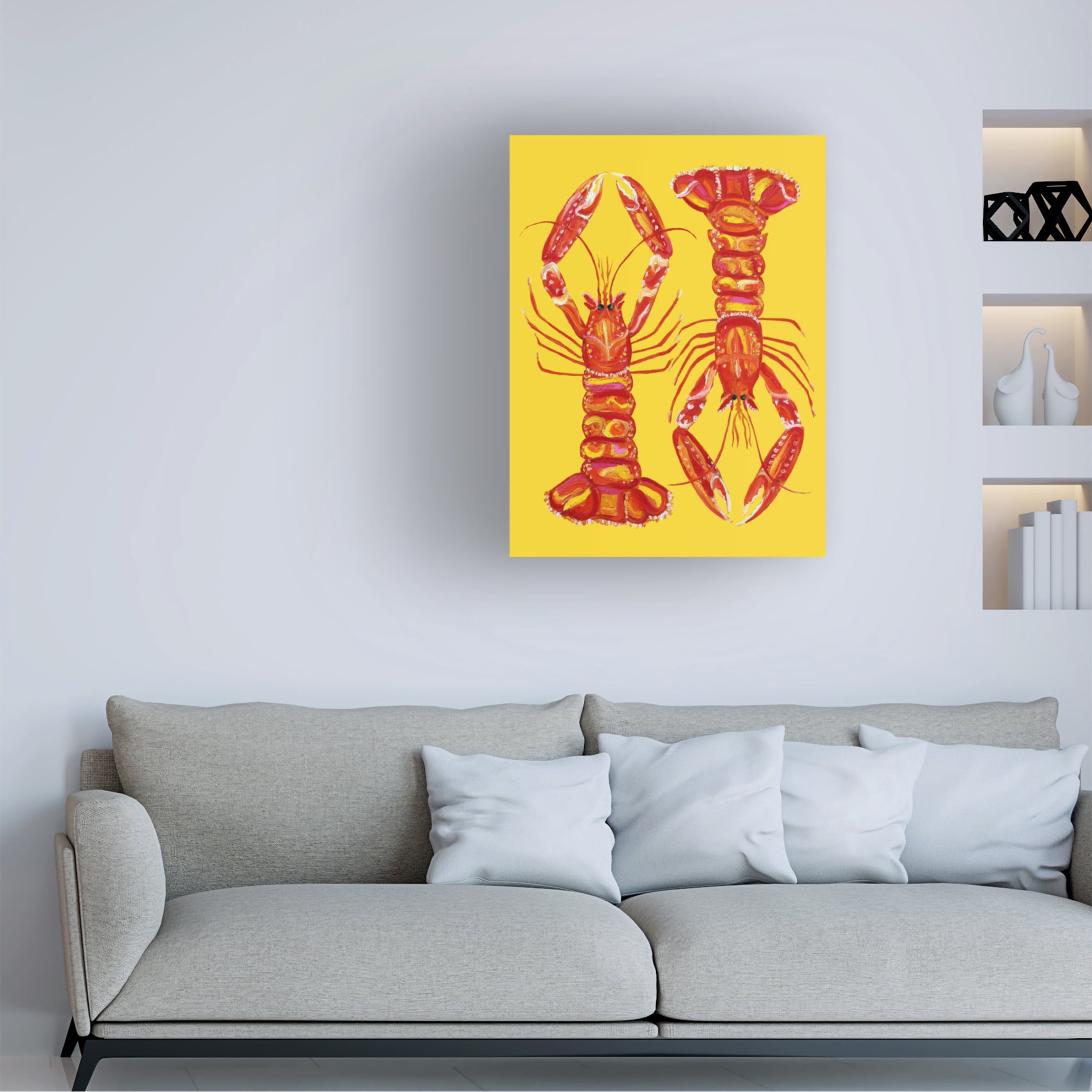 Trademark Fine Art Alice Straker Langoustines On Yellow Canvas Wall Art