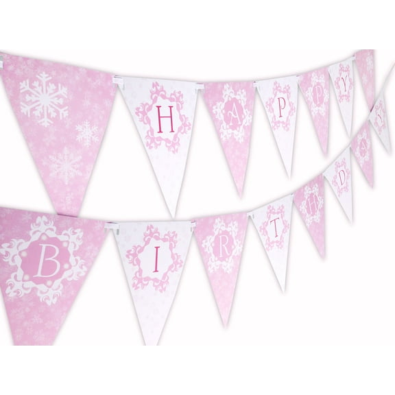 Snow Princess Pink Happy Birthday Banner Pennant