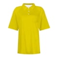 thumbnail image 6 of Soyumi Casual Short Sleeve Linen Shirts for Women, V Neck Button Down Blouse Short Sleeve Office Work Tops Vintage Vacation Tees Shirt Blouse Tops, Yellow, 6 of 7