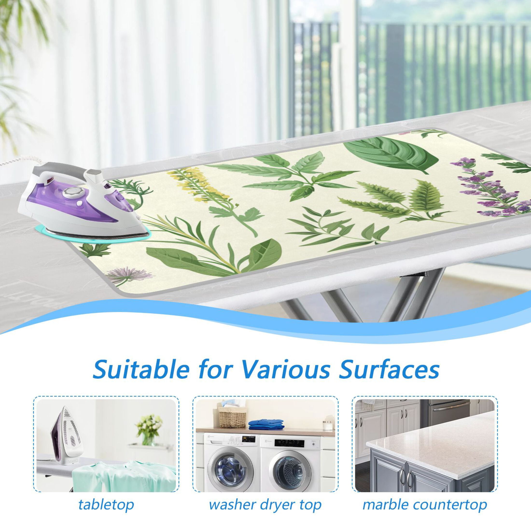 Herb Leaves Flowers Ironing Mat Blanket Portable Travel Ironing Pad Heat Resistant Pad 47.2" x 27.6”