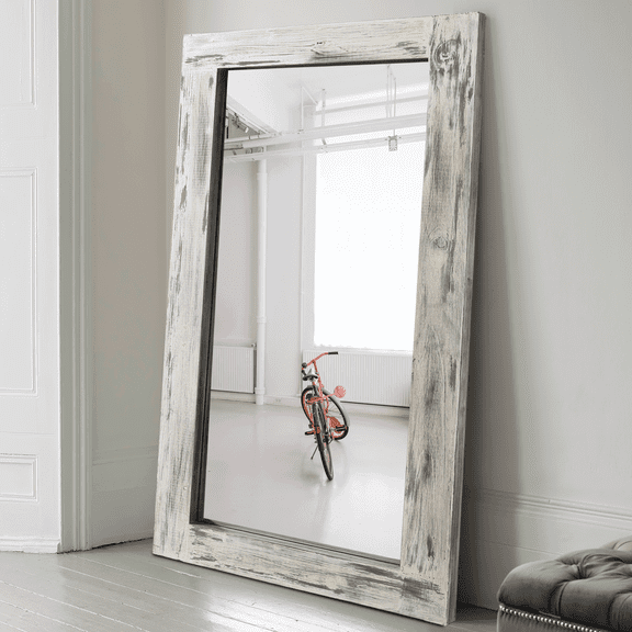 71"x32" Modern Rectangle Wood Full Length Mirror Floor Mirror without Bracket,Weathered White