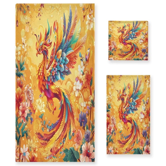 BZSMCE 3piece Bath Towel Sets Hand Bath Towels Fashion Flamefeathered Splendor Printed Towel Sets